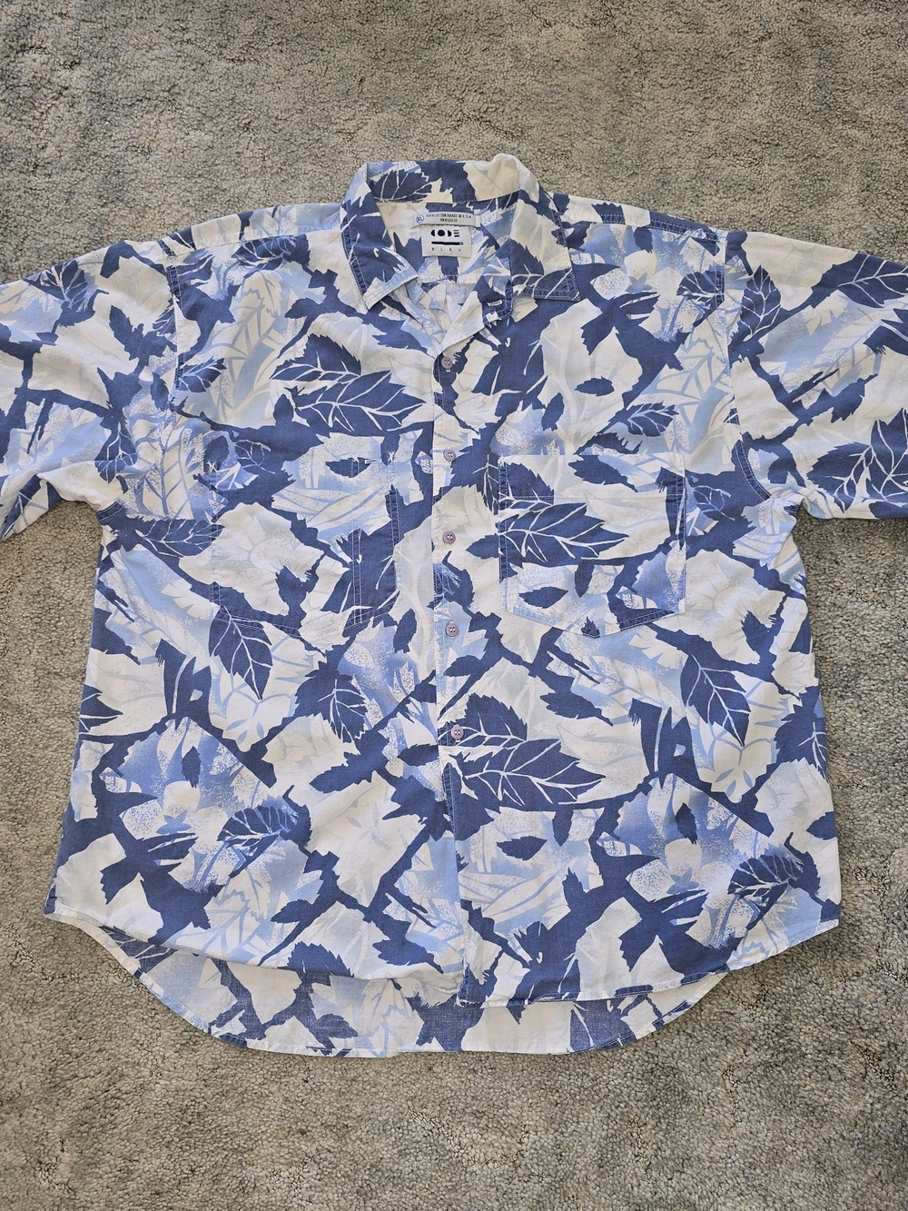 Men's Code Bleu Leaf-Print Cotton Button-Down Shirt Made In USA